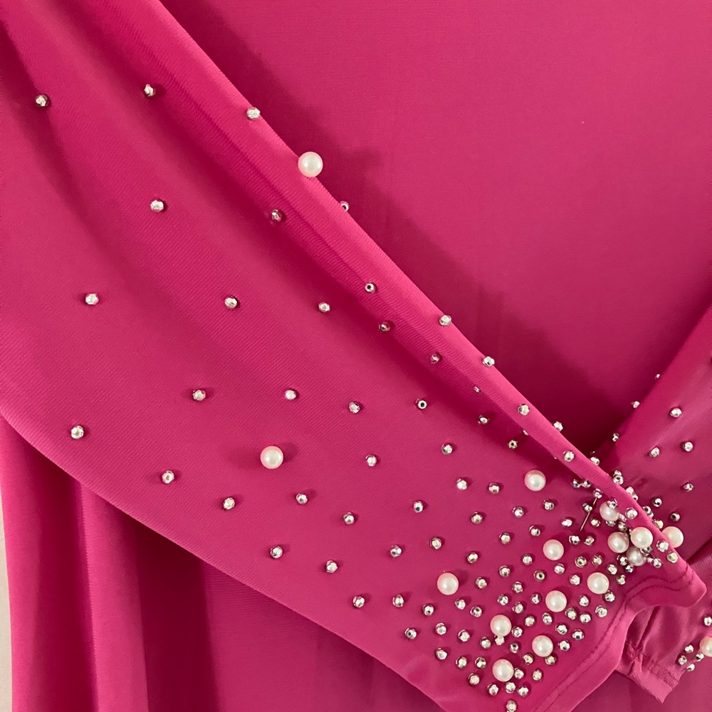 Pink Pearl Sleeve Embellished Sheath Dress